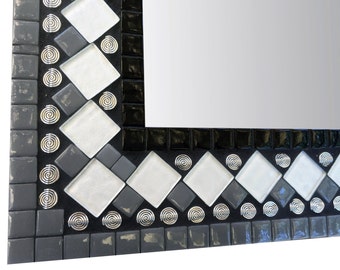 Mosaic Mirror, Black and White, Contemporary Wall Mirror, Modern Geometric Home Decor