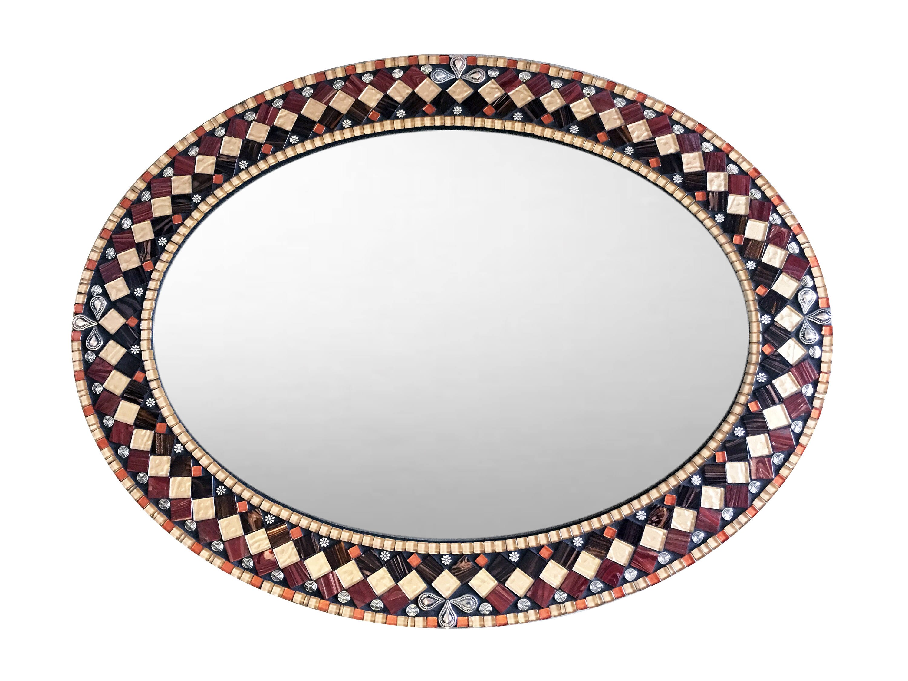 Oval Mosaic Wall Mirror Ornate Jeweled Tones Home Decor