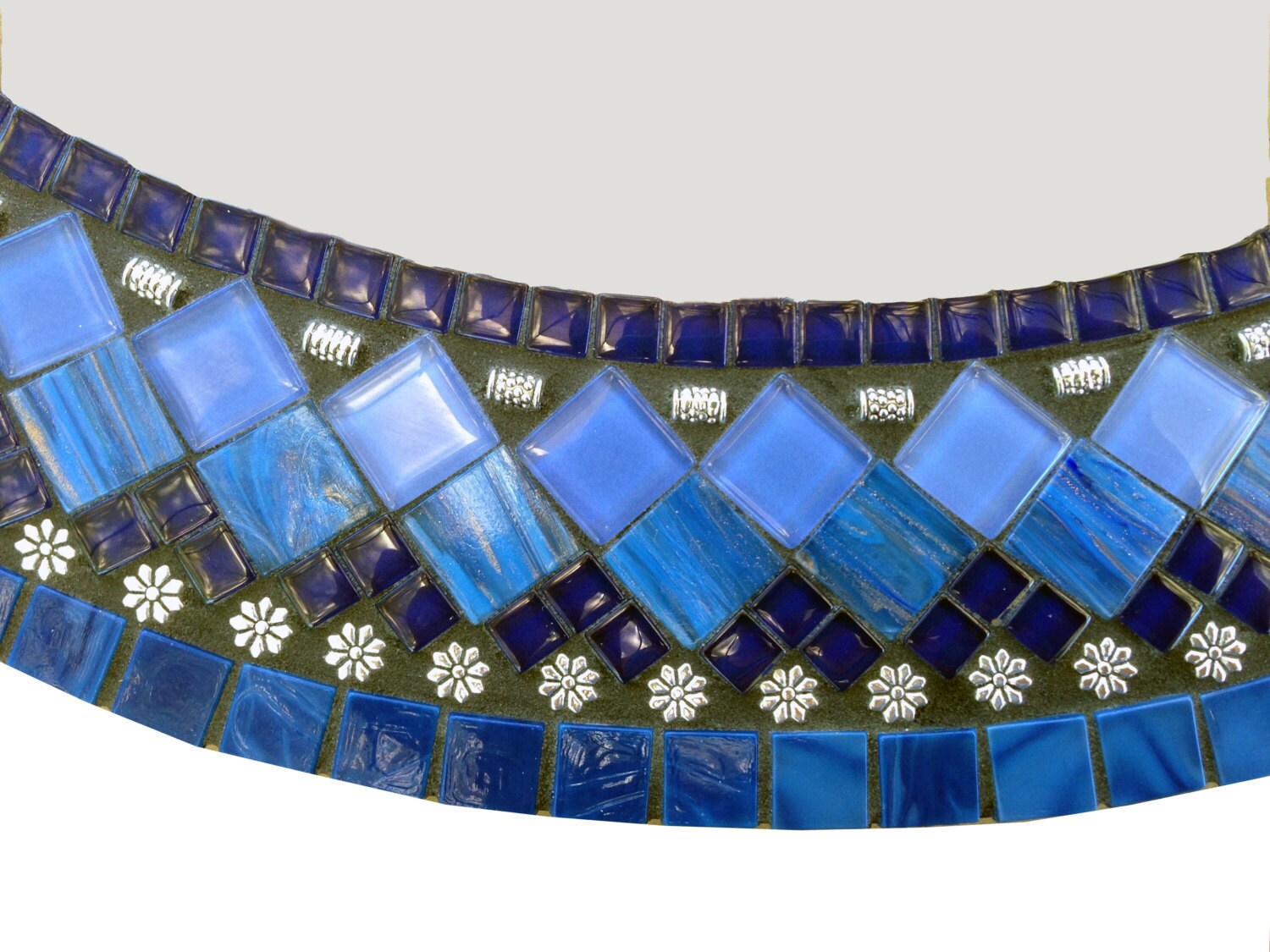 Blue Mosaic Mirror Round Wall Mirror Large Mirror in Blue Etsy