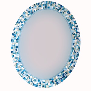 Blue and Aqua Oval Mosaic Mirror // Beach House Wall Decor