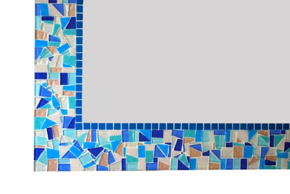 Blue Mosaic Mirror // Bathroom Decor // Handcrafted Wall Art
