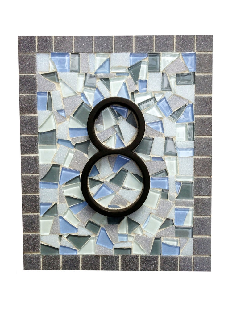 Mosaic Address Sign, Beach House Grays and Blues image 2