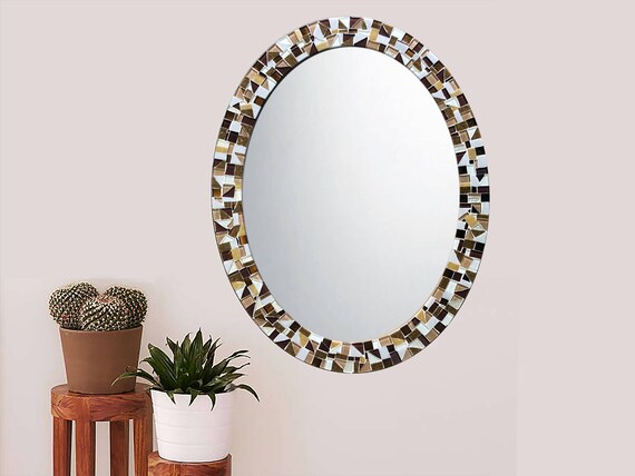 Wall Mirror Oval Bathroom Brown Mosaic - Oval Mosaic Bathroom Mirror Wall Mirror Oval Bathroom Brown Mosaic - Oval Mosaic Bathroom Mirror