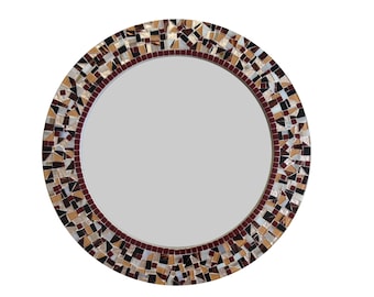 Round Wall Mirror, Mosaic Mirror, Decorative Mirror, Brown Mirror, Earth Tones