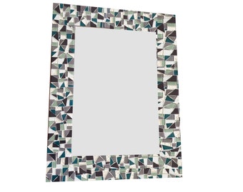 Mosaic Mirror Frame Gray, White, Green, Teal