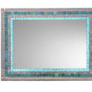 Large Wall Mirror, Mosaic Mirror, Aqua Gray Copper, Bathroom Decor, Mirror For Vanity image 5