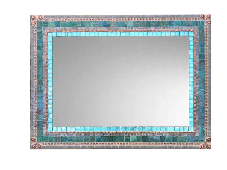 Large Wall Mirror, Mosaic Mirror, Aqua Gray Copper, Bathroom Decor, Mirror For Vanity image 5