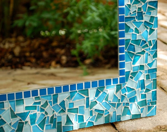 Teal Mosaic Mirror Large Wall Mirror Etsy