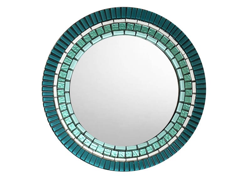 Round Wall Mirror Large Mosaic Teal Aqua Turquoise