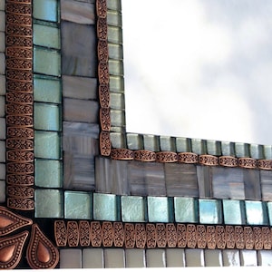 Mosaic Mirror | Gray Copper and Aqua | Large Wall Mirror | Bathroom Decor