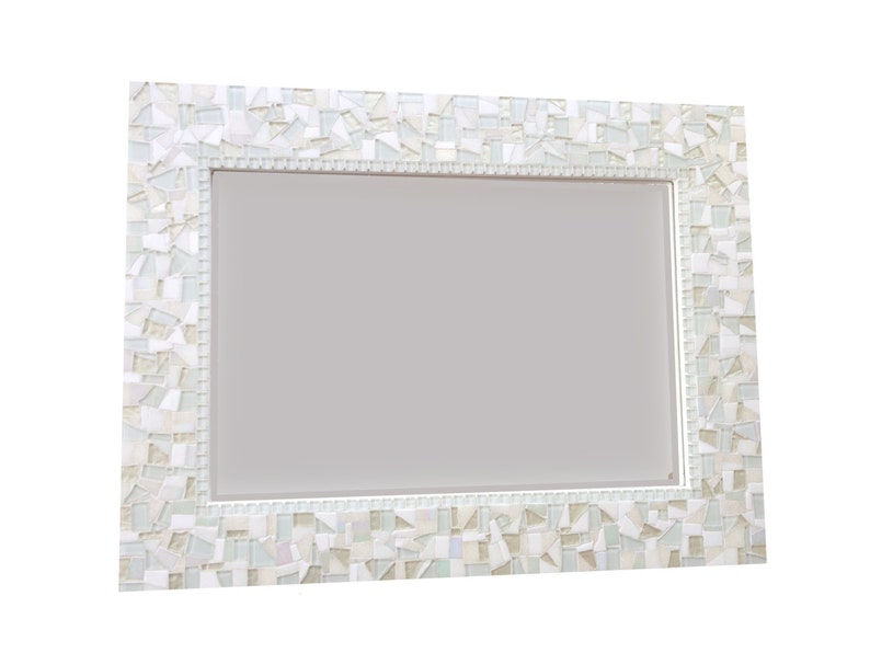 All White Wall Mirror, Large Mosaic Mirror, Neutral White Home Decor image 1