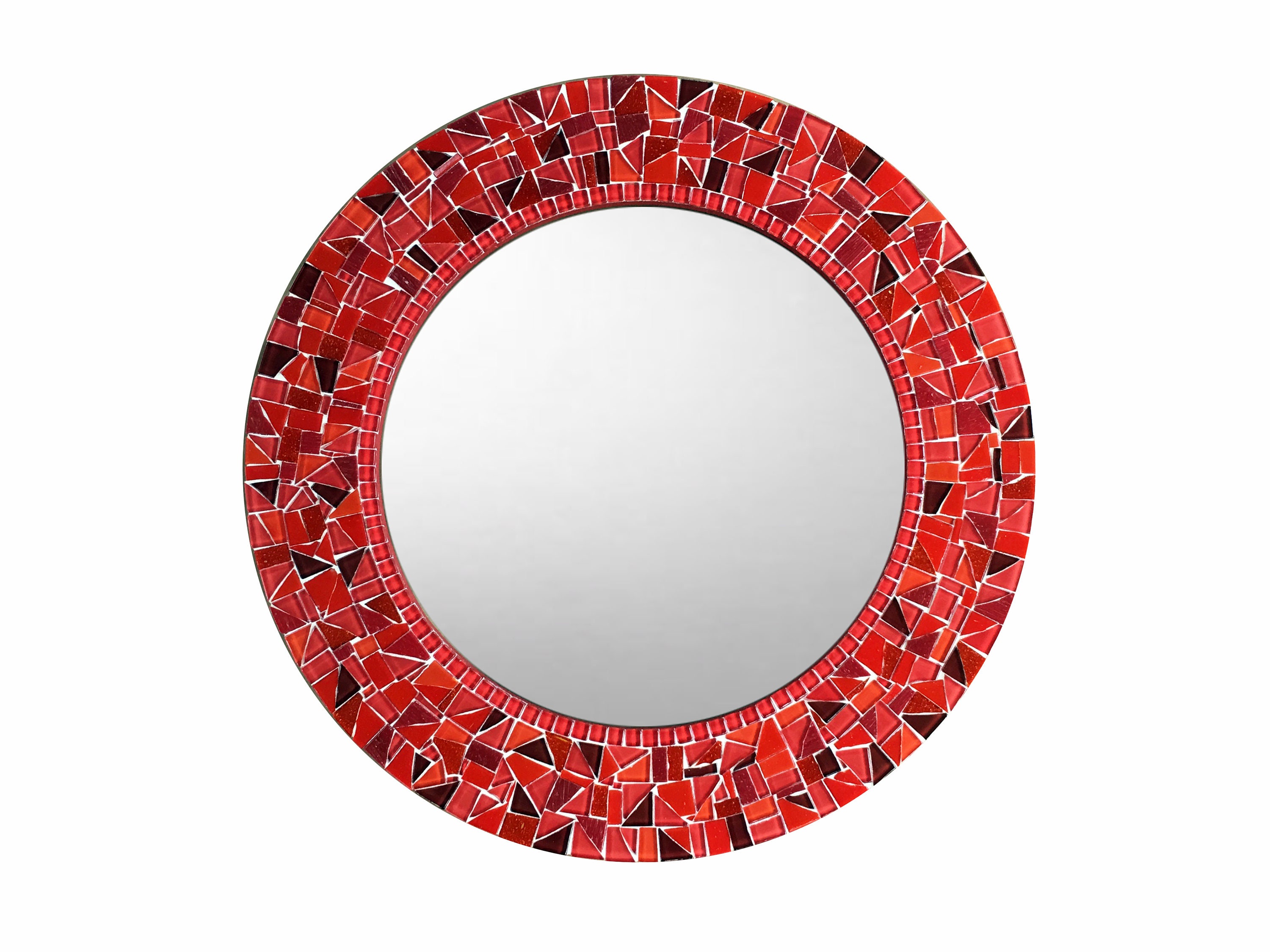 Red Mosaic Mirror Round Mirror Wall Mirror Red Home Decor Etsy