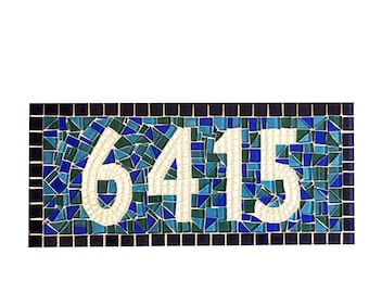 Outdoor Mosaic Address Sign, Blue Address Plaque, House Marker