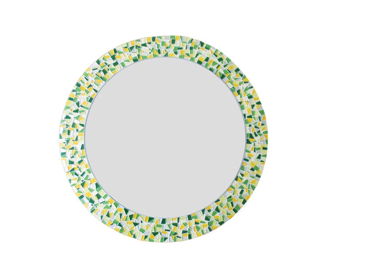 Round Mosaic Mirror Yellow And Green Wall Large Image 0