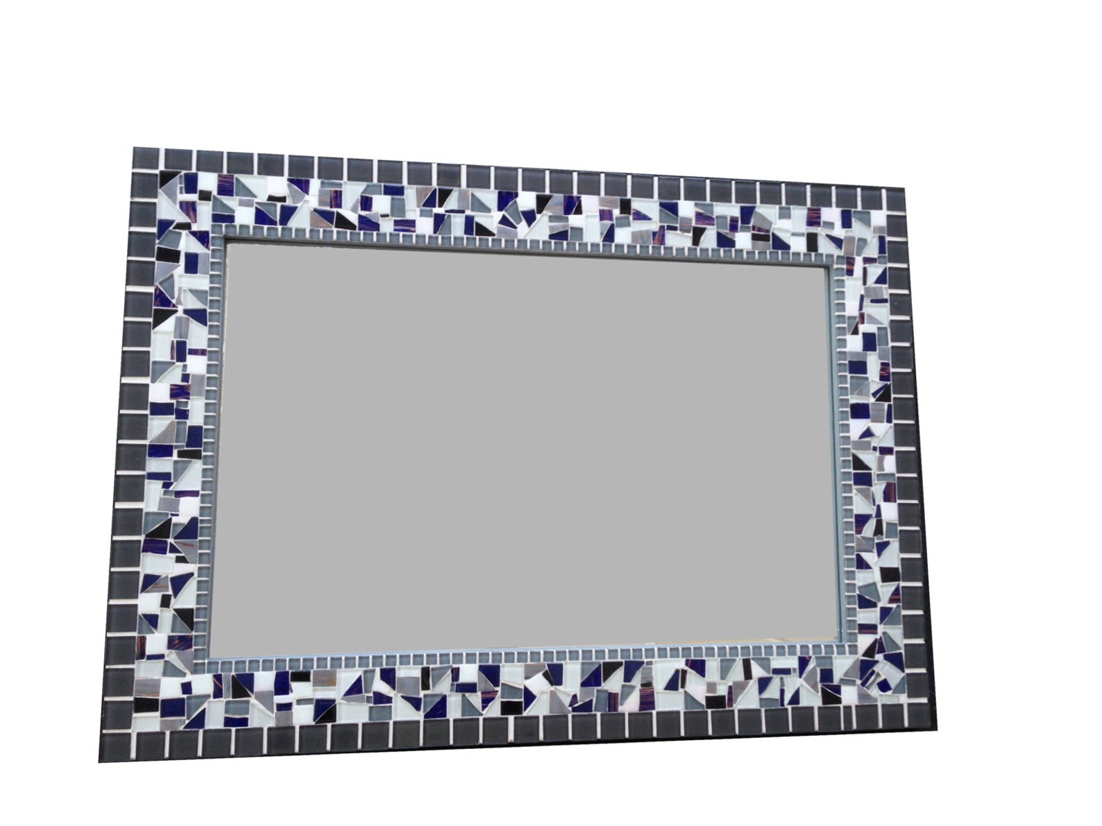 Large Mosaic Wall Mirror in Gray, White, Navy Blue Etsy
