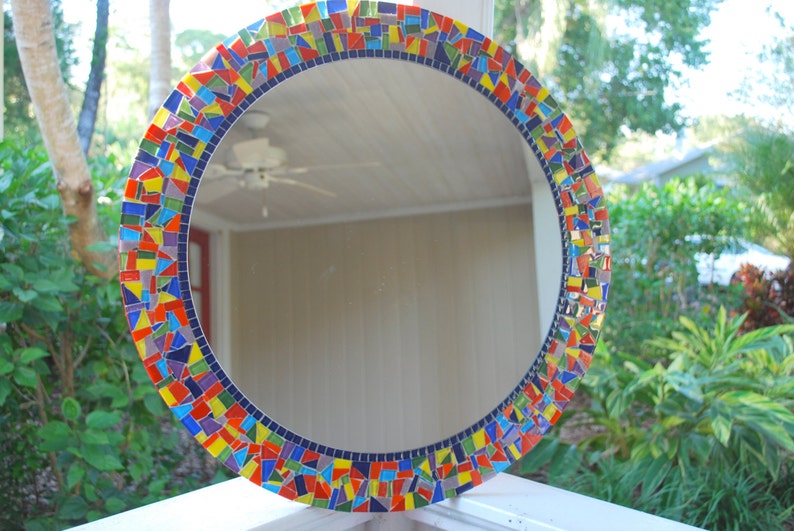 Colorful Round Mosaic Wall Mirror, Rainbow Colors, Mosaic Mirror image 4