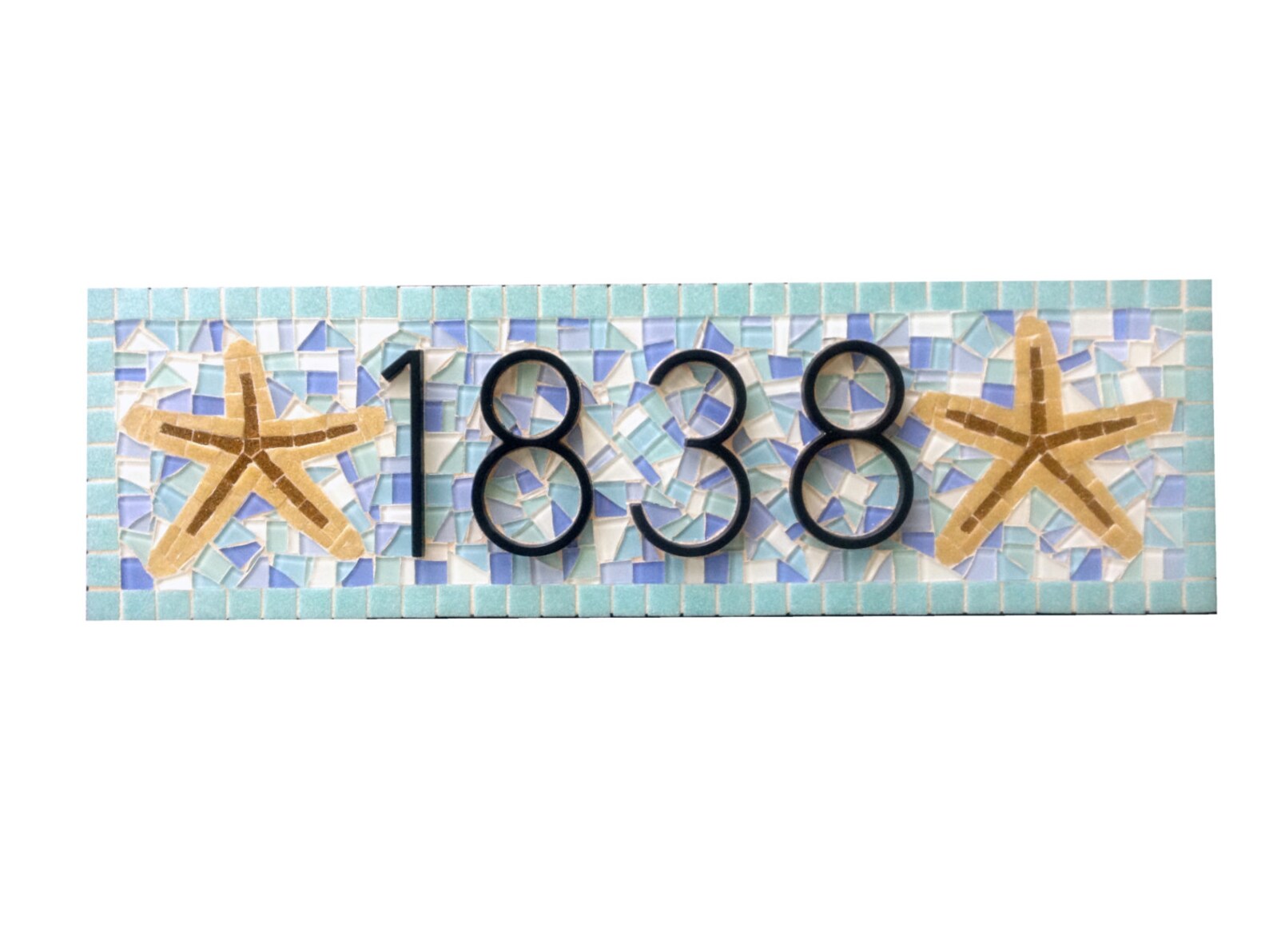 Aqua and Blue Address Sign With Starfish Mosaic House Number Etsy