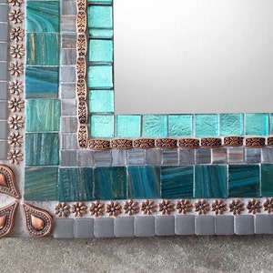 Large Wall Mirror, Mosaic Mirror, Aqua Gray Copper, Bathroom Decor, Mirror For Vanity image 3