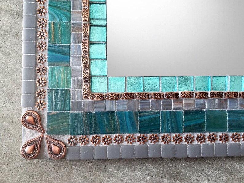 Large Wall Mirror, Mosaic Mirror, Aqua Gray Copper, Bathroom Decor, Mirror For Vanity image 3