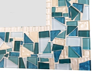 Aqua Teal and White Mosaic Wall Mirror
