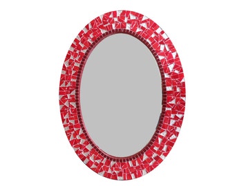 Mirror for Bathroom Vanity, Red Mirror, Mosaic Mirror, Wall Mirror, Oval Mirror