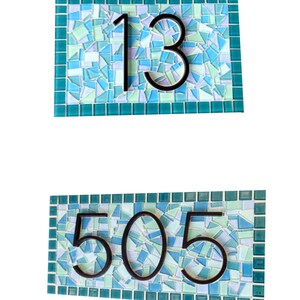 Mosaic House Number Sign, Teal Aqua Blue, Beach House Address Plaque image 4