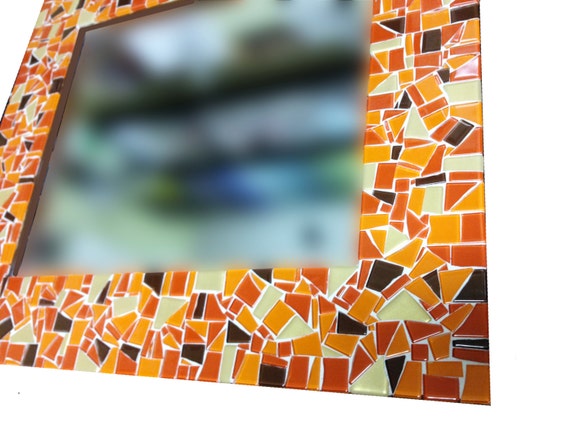 Orange Mosaic Wall Mirror Home Decor Decorative
