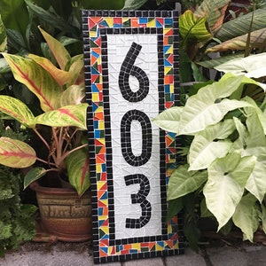Colorful Mosaic Address Sign, Whimsical House Numbers