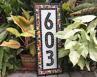 Colorful Mosaic Address Sign, Whimsical House Numbers