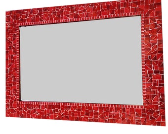 Red Wall Mirror, Rectangular Mirror, Mirror Decor, Mosaic Mirror