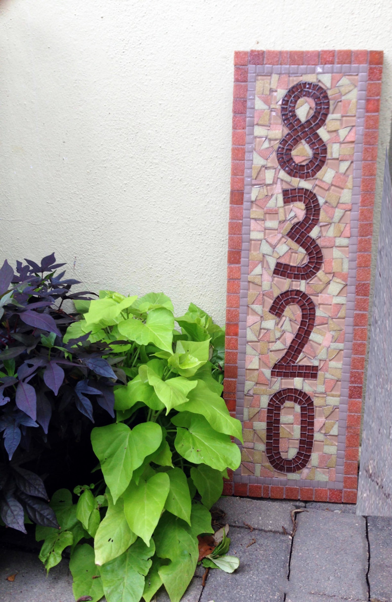 Vertical Address Sign Mosaic House Numbers Address Plaque Etsy