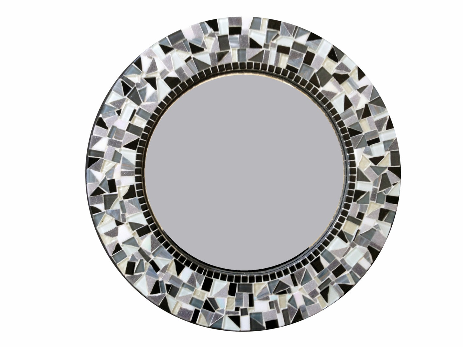 Round Mosaic Mirror Black White Gray, Wall Mirror, Bathroom