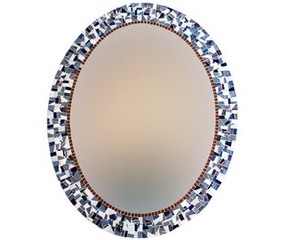 Blue and Gray Oval Mosaic Wall Mirror