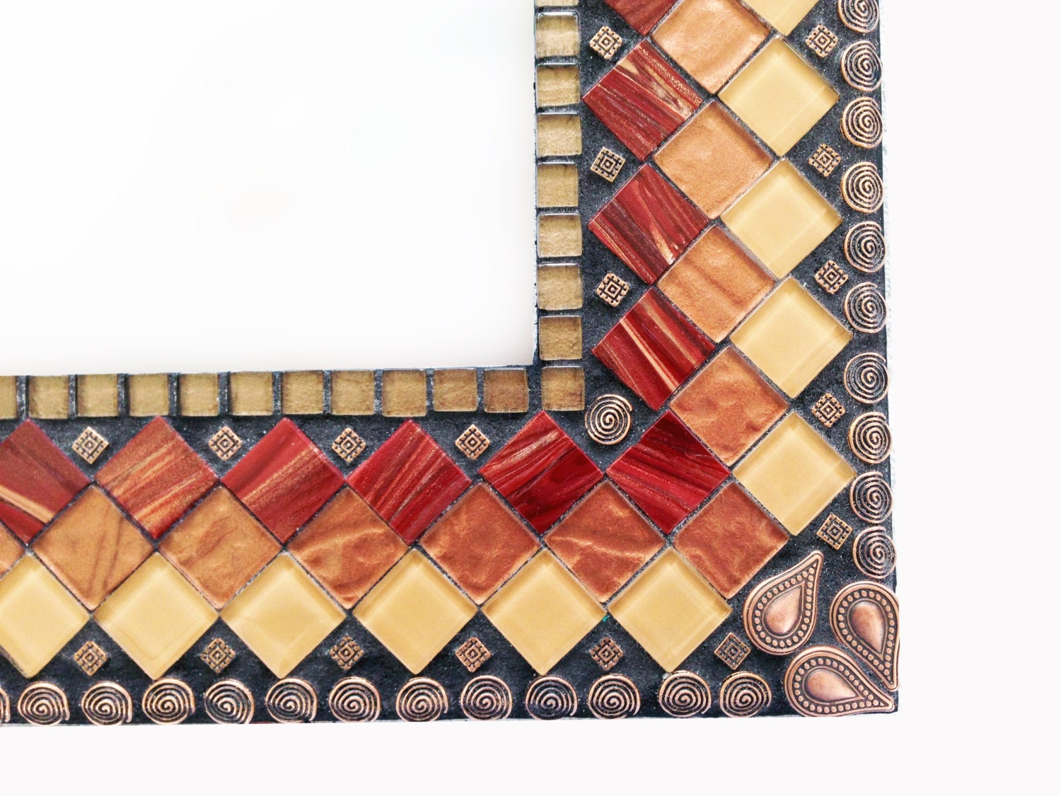 Large Mosaic Wall Mirror // Mixed Media Geometric Decor Brown, Copper, Maroon