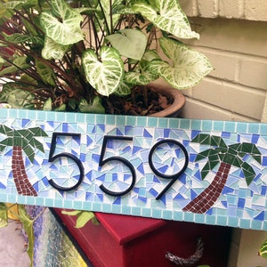 Address Sign, Palm Trees, Aqua Teal and Blue, Housewarming Gift, Beach House