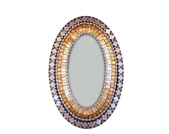 Oval Mosaic Mirror in Brown and Copper