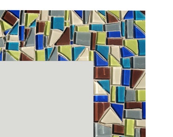 Wall Mirror, Mosaic Mirror, Colorful Mirror, Brown, Lime Green, Blue, Gray