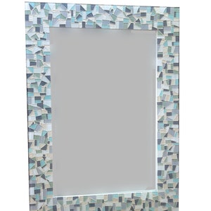 Mosaic Mirror // Neutral White, Gray, and Light Aqua // Beach House Decor image 4