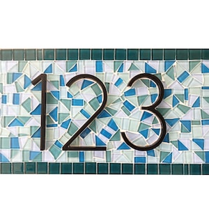 Mosaic House Number Sign, Teal Aqua Blue, Beach House Address Plaque image 5