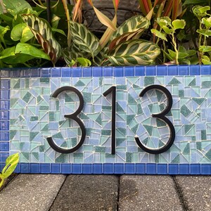 Address Sign, House Number Sign, Mosaic Address Plaque, Blue and Black, Unique Address Sign image 2