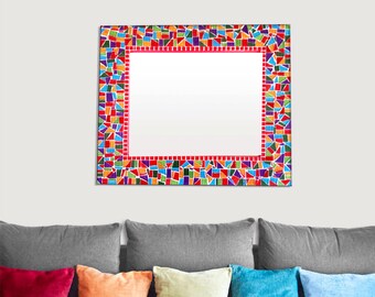 Rectangular Mosaic Wall Mirror, Multicolored, Rainbow Mirror