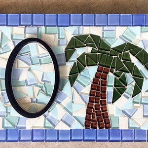 Beach House Address Sign in Blue and Aqua with Palm Trees, Mosaic House Number Sign image 6