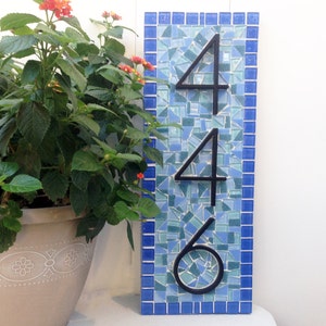 Address Sign, House Number Sign, Mosaic Address Plaque, Blue and Black, Unique Address Sign image 1