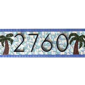 Beach House Address Sign in Blue and Aqua with Palm Trees, Mosaic House Number Sign image 4