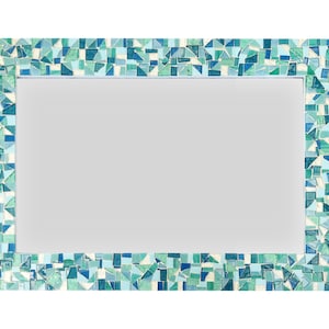Mirror for Beach House, Mosaic Wall Mirror in Sea Foam Green, Aqua, Turquoise and White, Bathroom Mirror