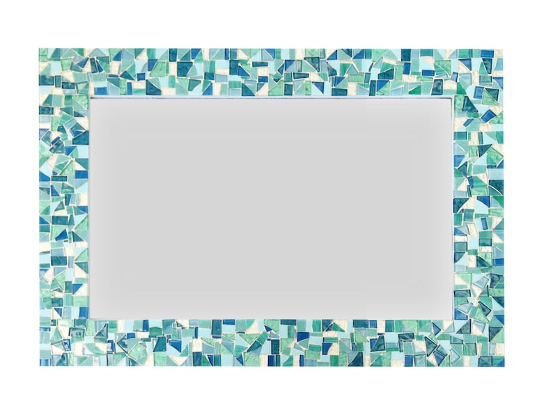 Mirror For Beach House Mosaic Wall In Sea Foam Green Aqua Turquoise And White Bathroom