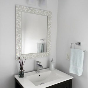 All White Wall Mirror, Large Mosaic Mirror, Neutral White Home Decor image 2