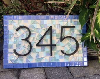 Outdoor House Number Plaque for Beach House, Hanging Mosaic Address Sign, Outdoor House Numbers