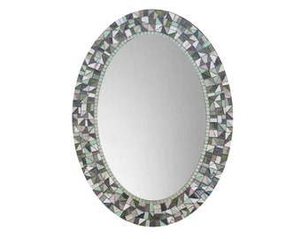 Mirror for Wall, Green Silver Gray, Oval Wall Mirror, Mosaic Mirror