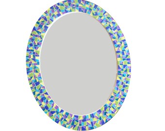 Oval Mosaic Wall Mirror in Blue, Purple, Green, Yellow